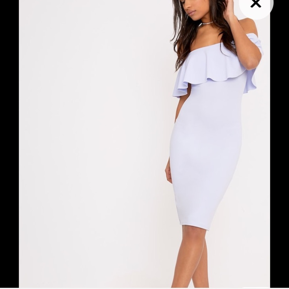 Pretty Little Thing off the shoulder skyblue dress